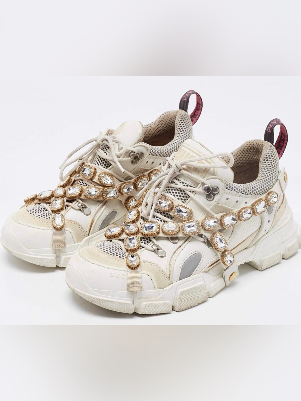 Gucci White Embellished Chunky Sneaker size 39
